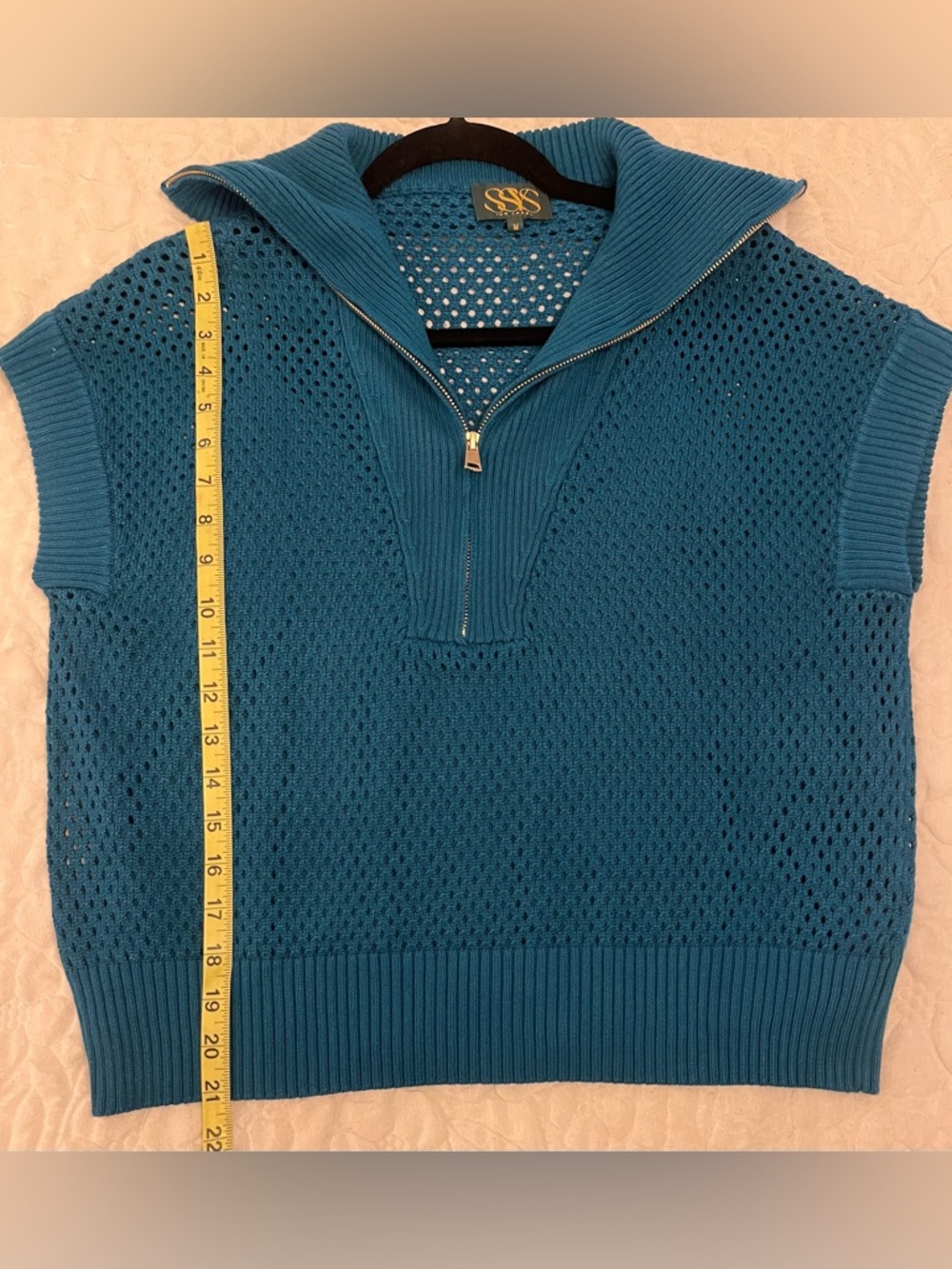 SSYS The Suzy Crochet Shawl Collar Top In Dark Teal NWOT Medium - Picture 11 of 11
